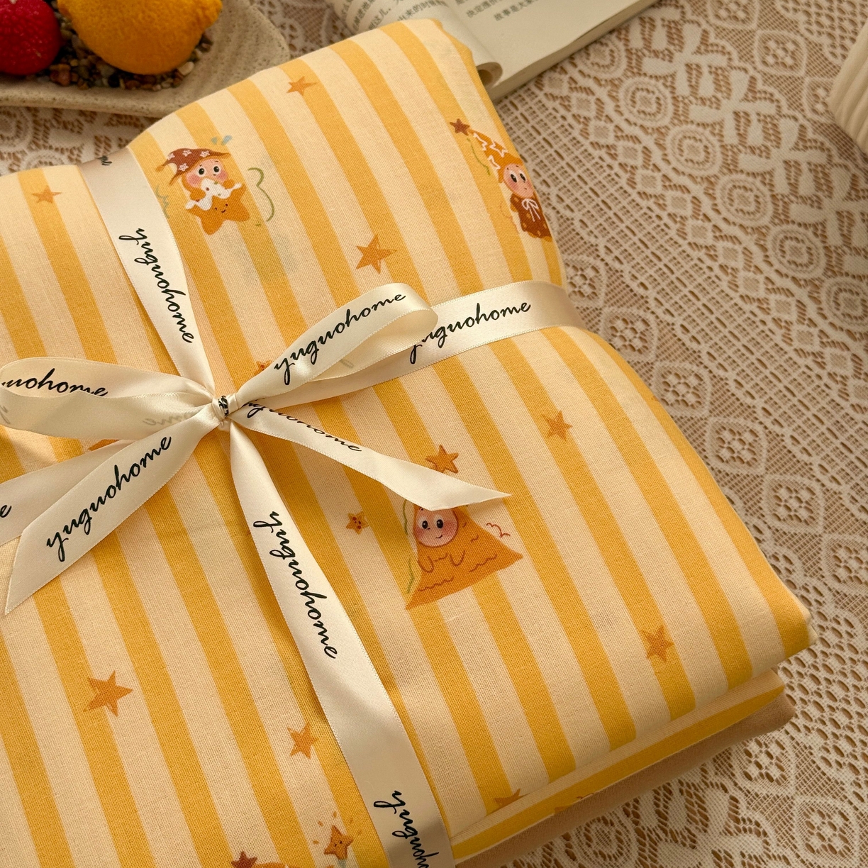 91家纺网 家纺一手货源 找家纺 于果 2026新款全棉纯棉双层纱四件套 条纹星仔