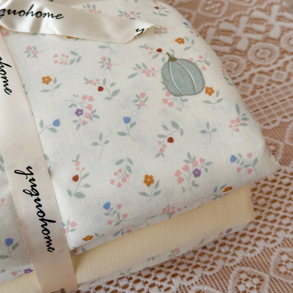 91家纺网 家纺一手货源 找家纺 于果 2026新款全棉纯棉双层纱四件套 旺旺南瓜