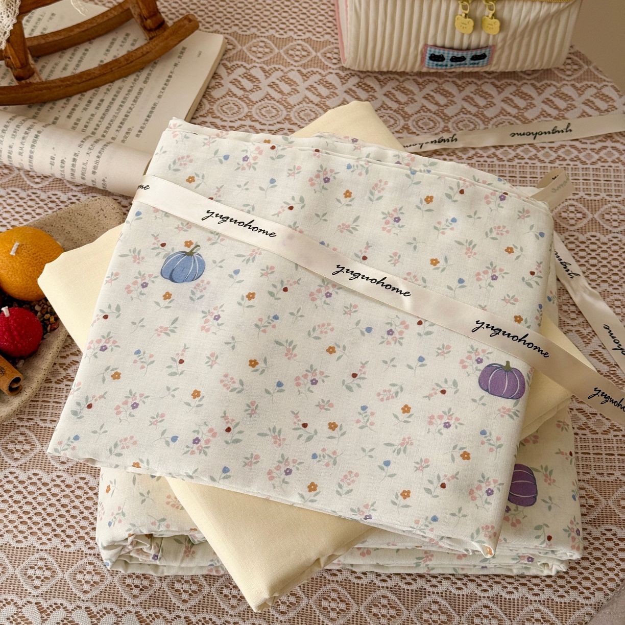 91家纺网 家纺一手货源 找家纺 于果 2026新款全棉纯棉双层纱四件套 旺旺南瓜