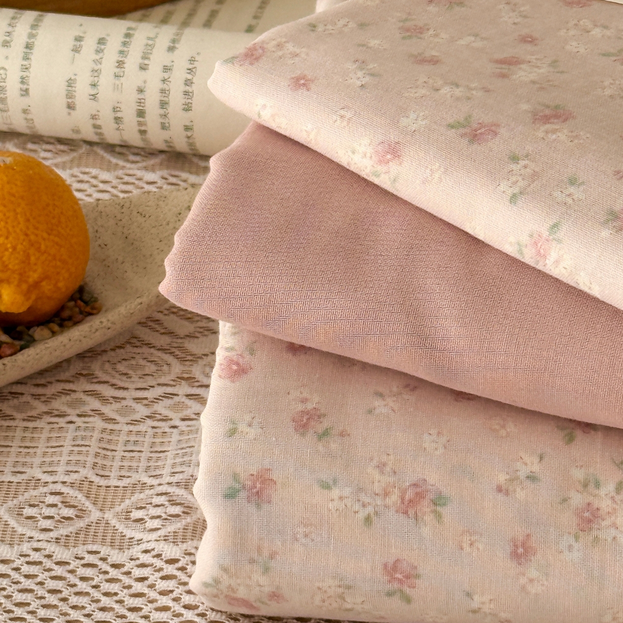 91家纺网 家纺一手货源 找家纺 于果 2026新款全棉纯棉双层纱四件套 夏礼粉