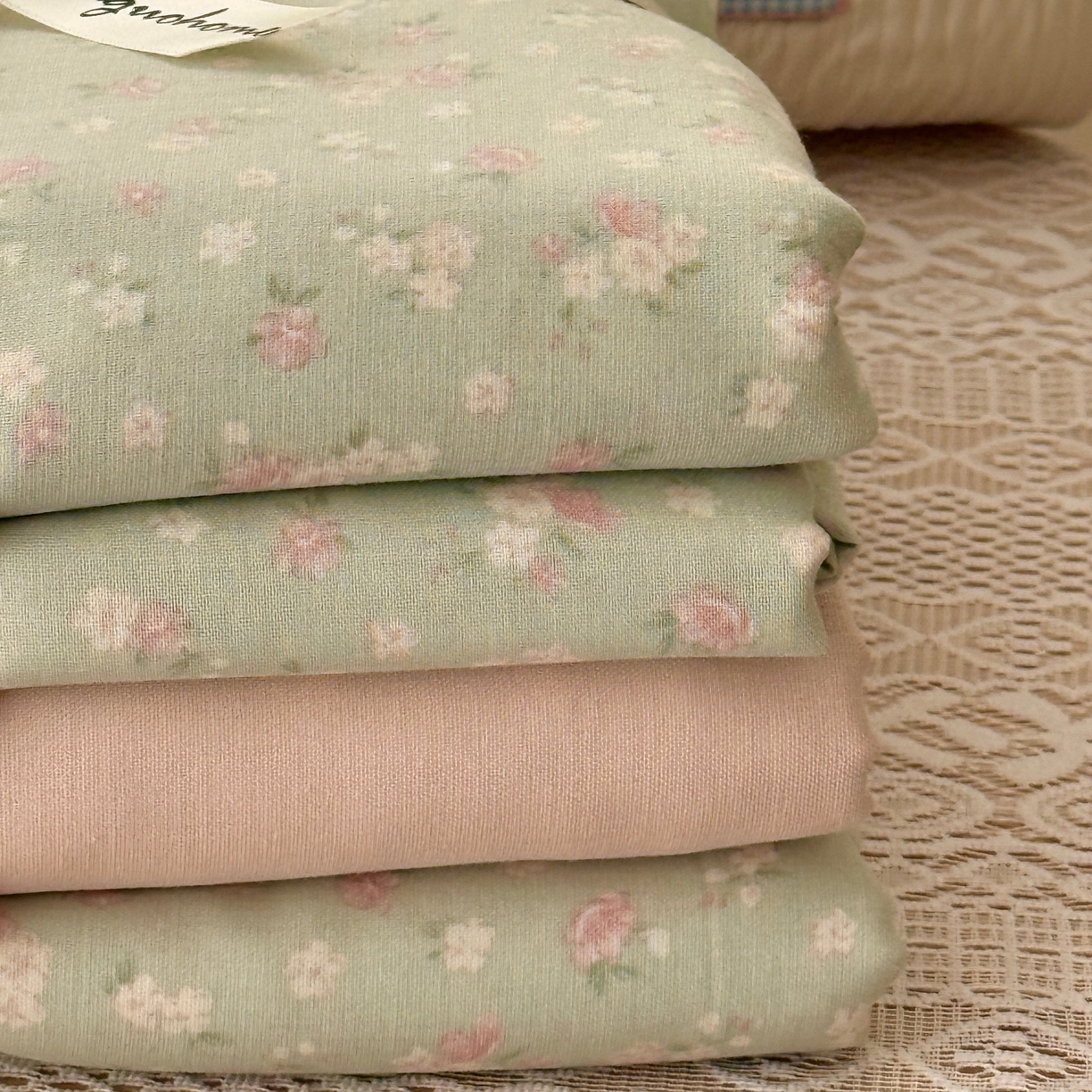 91家纺网 家纺一手货源 找家纺 于果 2026新款全棉纯棉双层纱四件套 夏礼绿