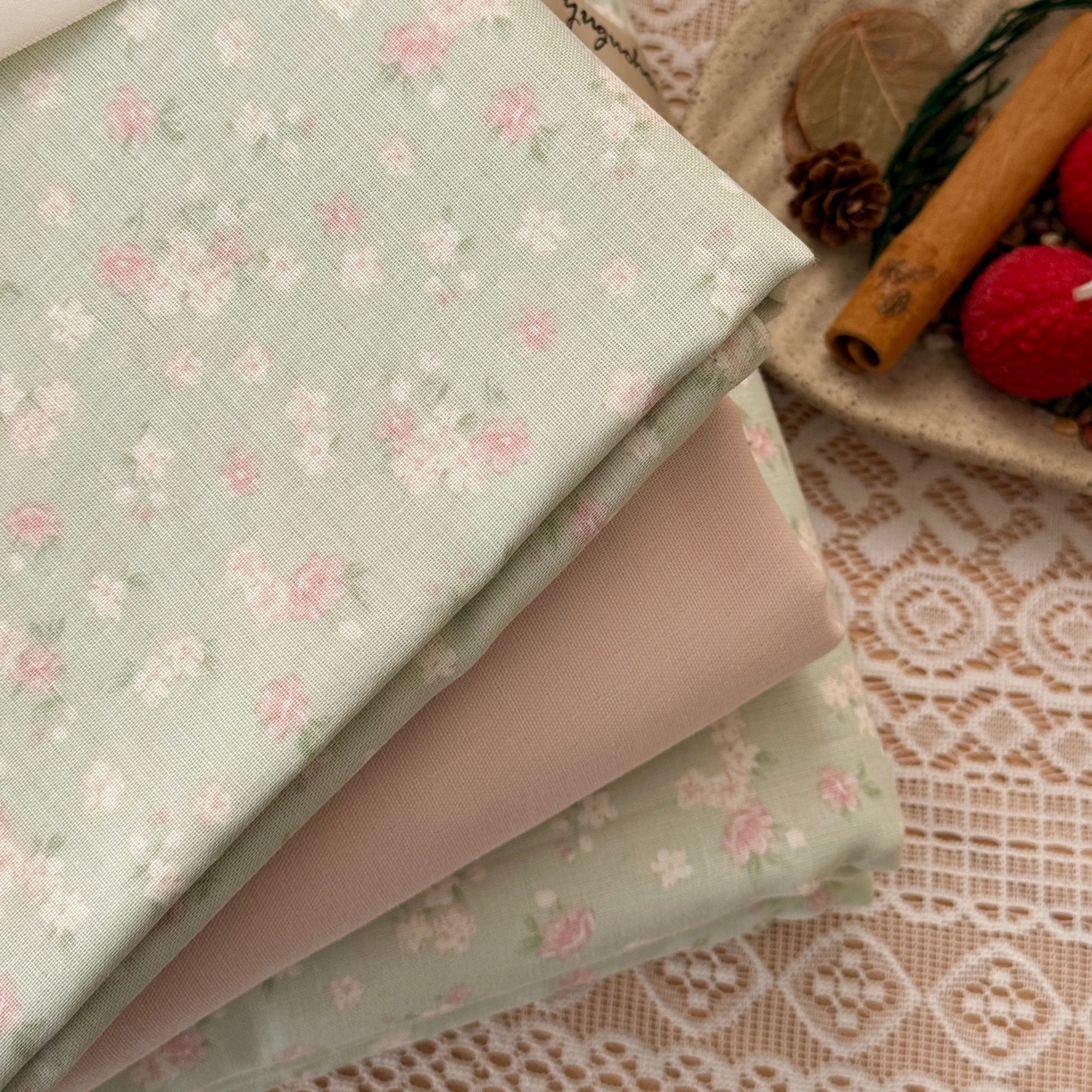 91家纺网 家纺一手货源 找家纺 于果 2026新款全棉纯棉双层纱四件套 夏礼绿