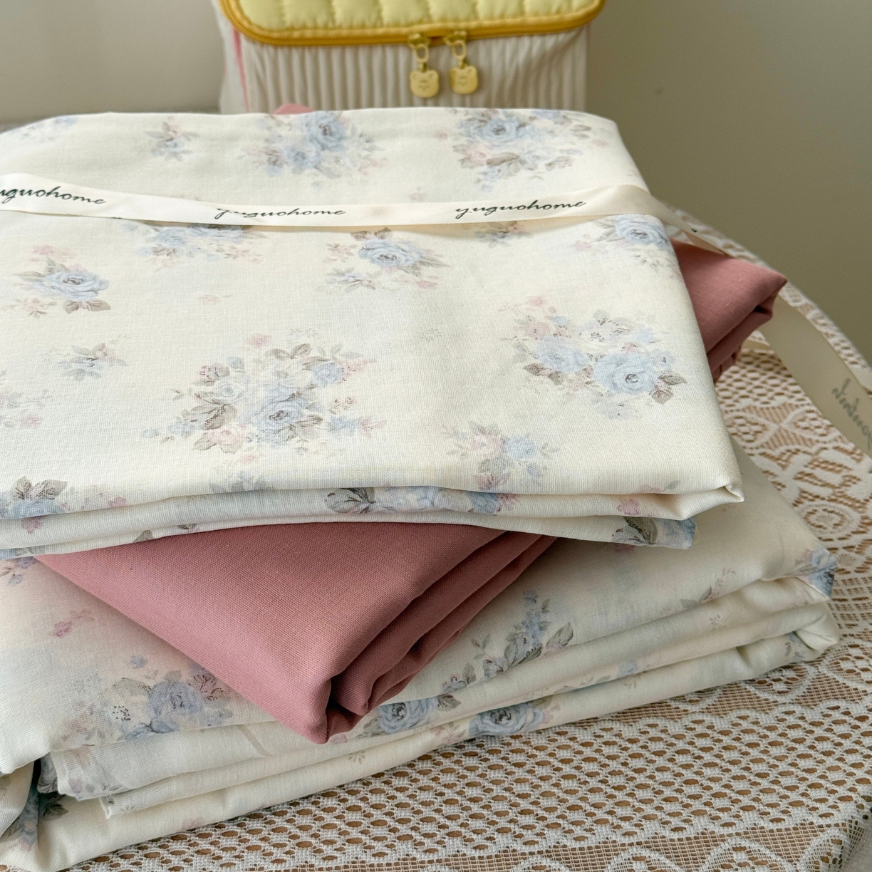 91家纺网 家纺一手货源 找家纺 于果 2026新款全棉纯棉双层纱四件套 夏日牡丹