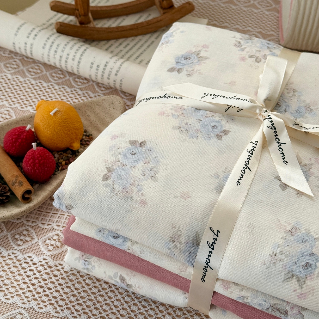 91家纺网 家纺一手货源 找家纺 于果 2026新款全棉纯棉双层纱四件套 夏日牡丹