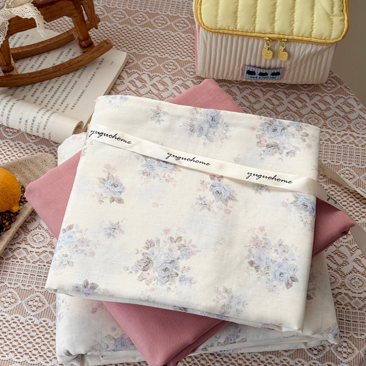 91家纺网 家纺一手货源 找家纺 于果 2026新款全棉纯棉双层纱四件套 夏日牡丹