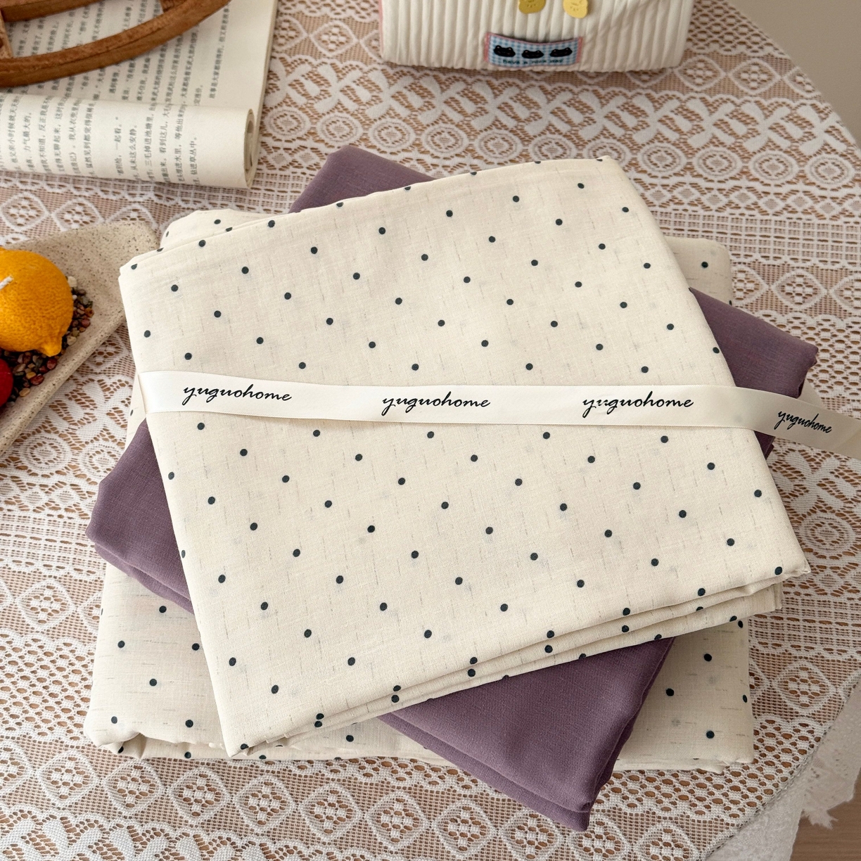 91家纺网 家纺一手货源 找家纺 于果 2026新款全棉纯棉双层纱四件套 小波点