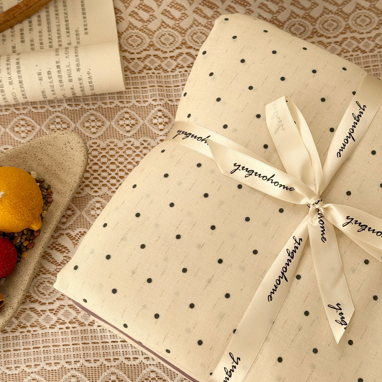 91家纺网 家纺一手货源 找家纺 于果 2026新款全棉纯棉双层纱四件套 小波点