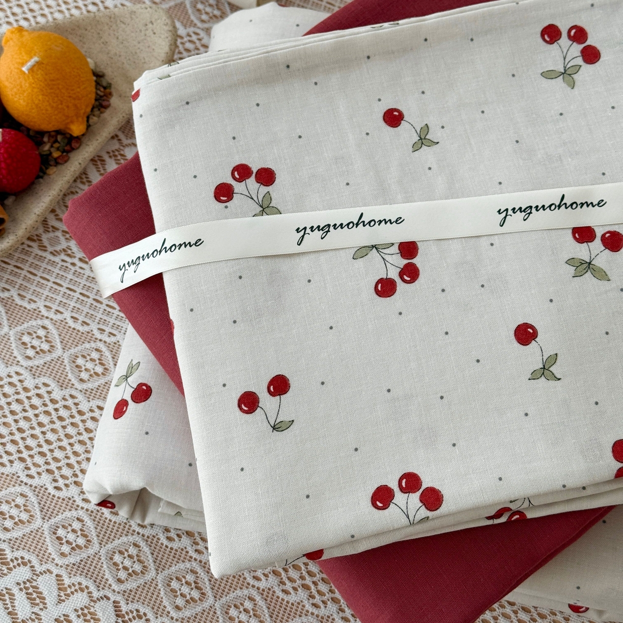 91家纺网 家纺一手货源 找家纺 于果 2026新款全棉纯棉双层纱四件套 小樱桃