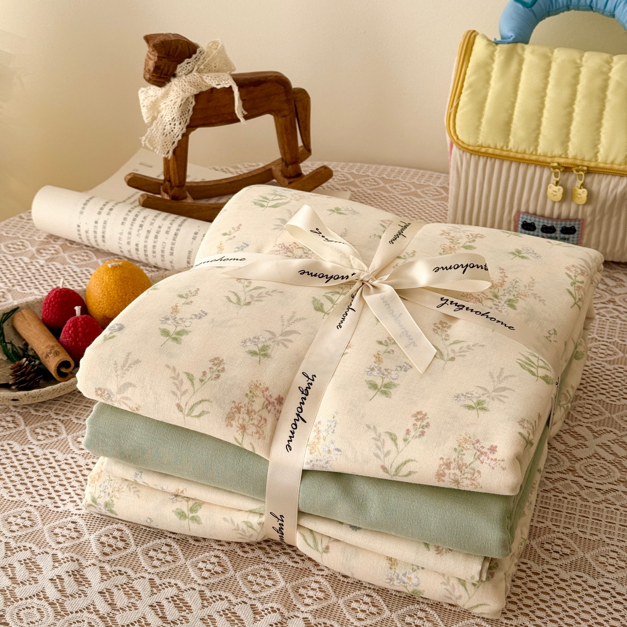 91家纺网 家纺一手货源 找家纺 于果 2026新款全棉纯棉双层纱四件套 小姿