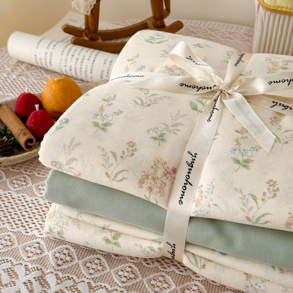 91家纺网 家纺一手货源 找家纺 于果 2026新款全棉纯棉双层纱四件套 小姿