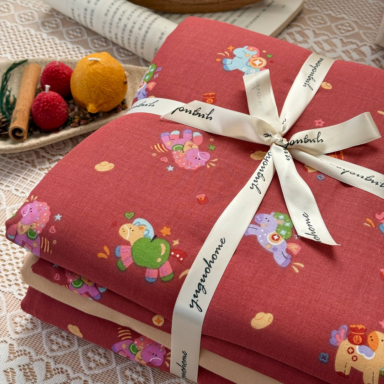 91家纺网 家纺一手货源 找家纺 于果 2026新款全棉纯棉双层纱四件套 星光木马