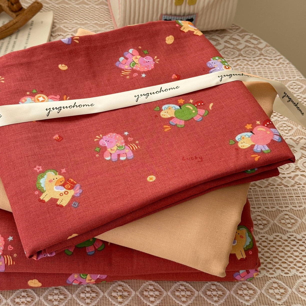 91家纺网 家纺一手货源 找家纺 于果 2026新款全棉纯棉双层纱四件套 星光木马