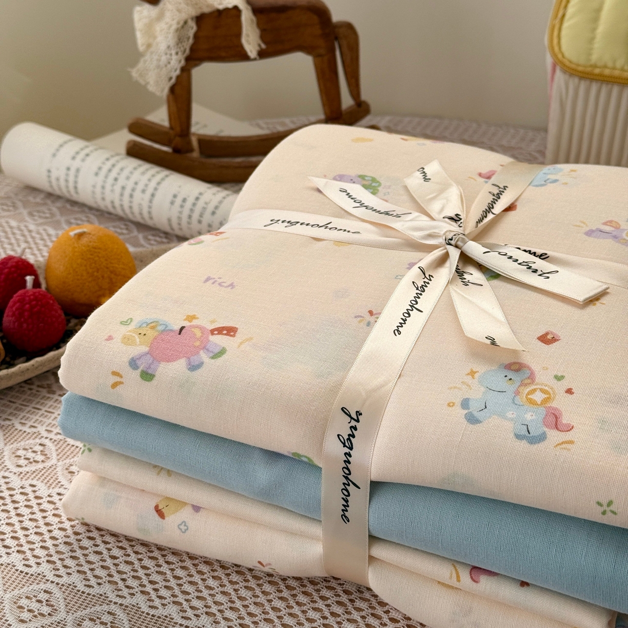 91家纺网 家纺一手货源 找家纺 于果 2026新款全棉纯棉双层纱四件套 星光小马