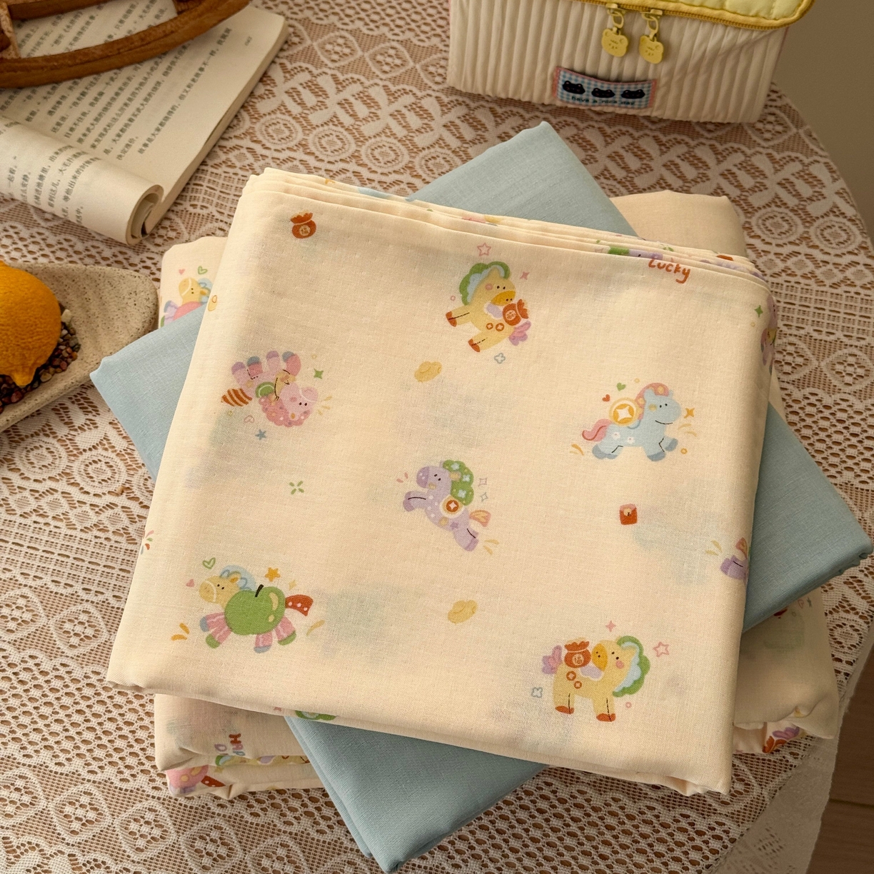 91家纺网 家纺一手货源 找家纺 于果 2026新款全棉纯棉双层纱四件套 星光小马