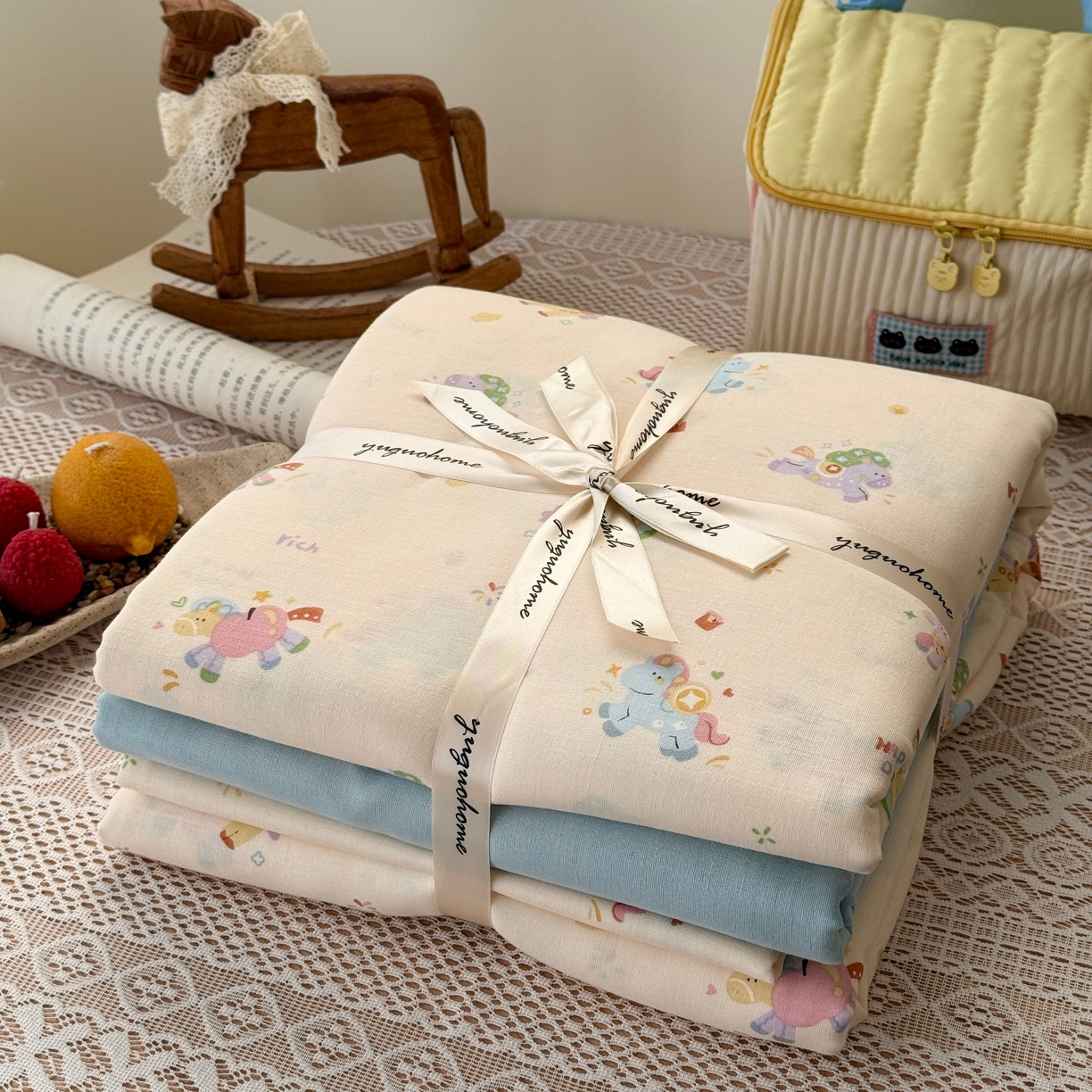 91家纺网 家纺一手货源 找家纺 于果 2026新款全棉纯棉双层纱四件套 星光小马