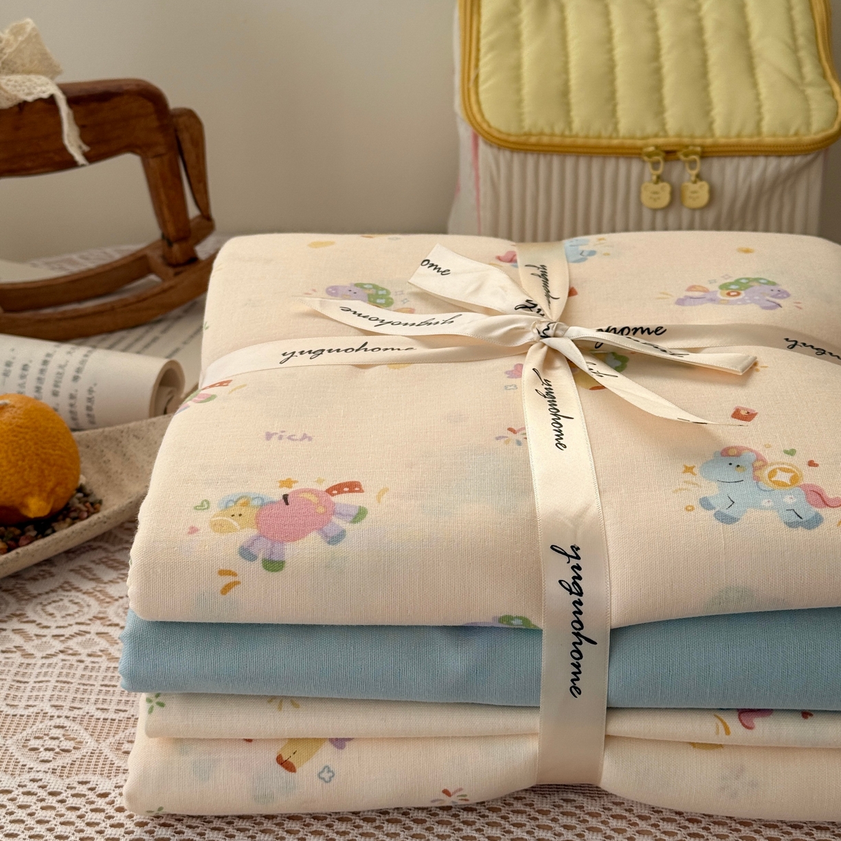 91家纺网 家纺一手货源 找家纺 于果 2026新款全棉纯棉双层纱四件套 星光小马