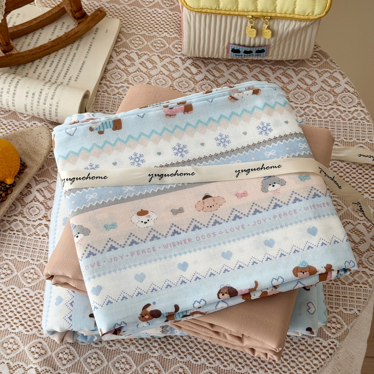 91家纺网 家纺一手货源 找家纺 于果 2026新款全棉纯棉双层纱四件套 雪花小狗