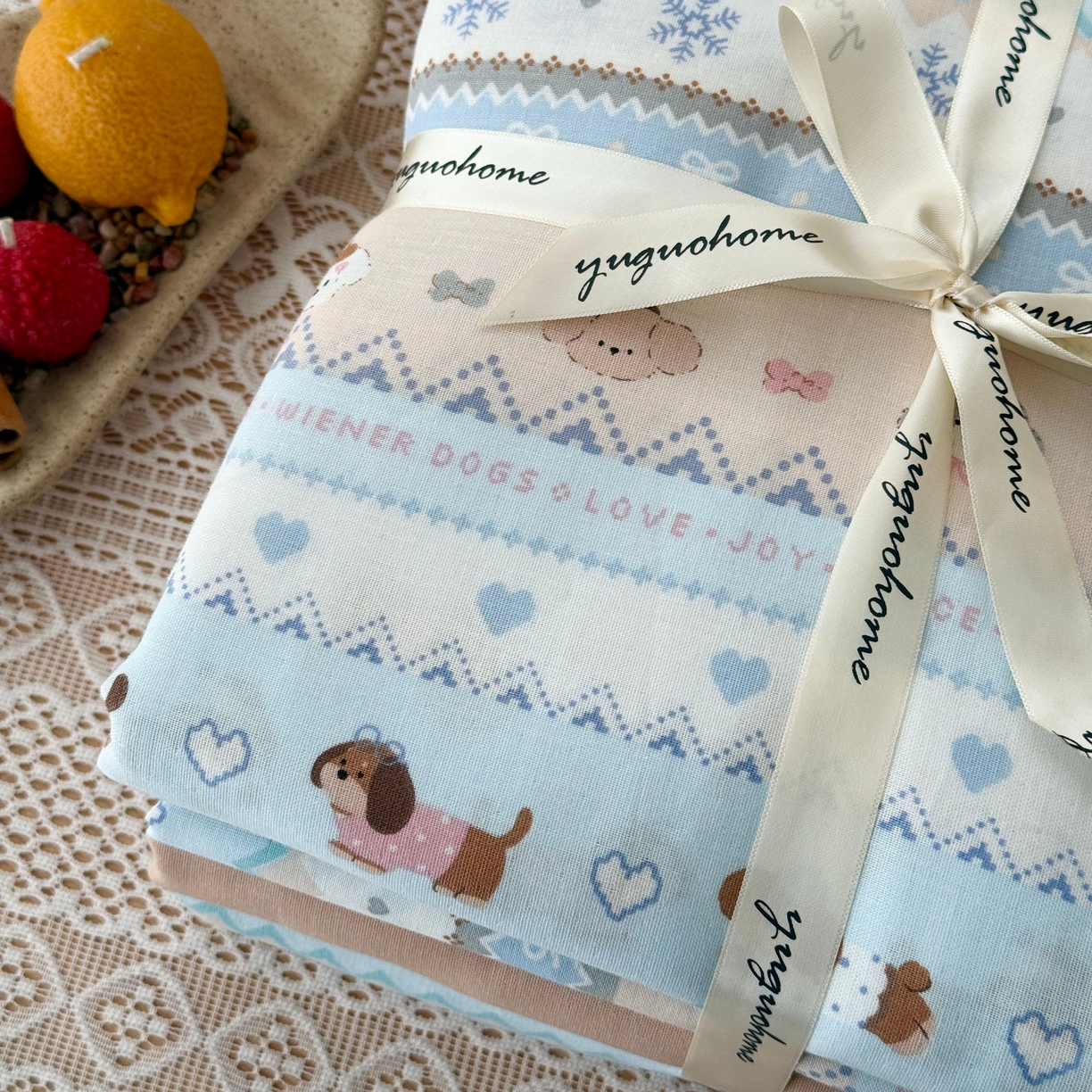 91家纺网 家纺一手货源 找家纺 于果 2026新款全棉纯棉双层纱四件套 雪花小狗