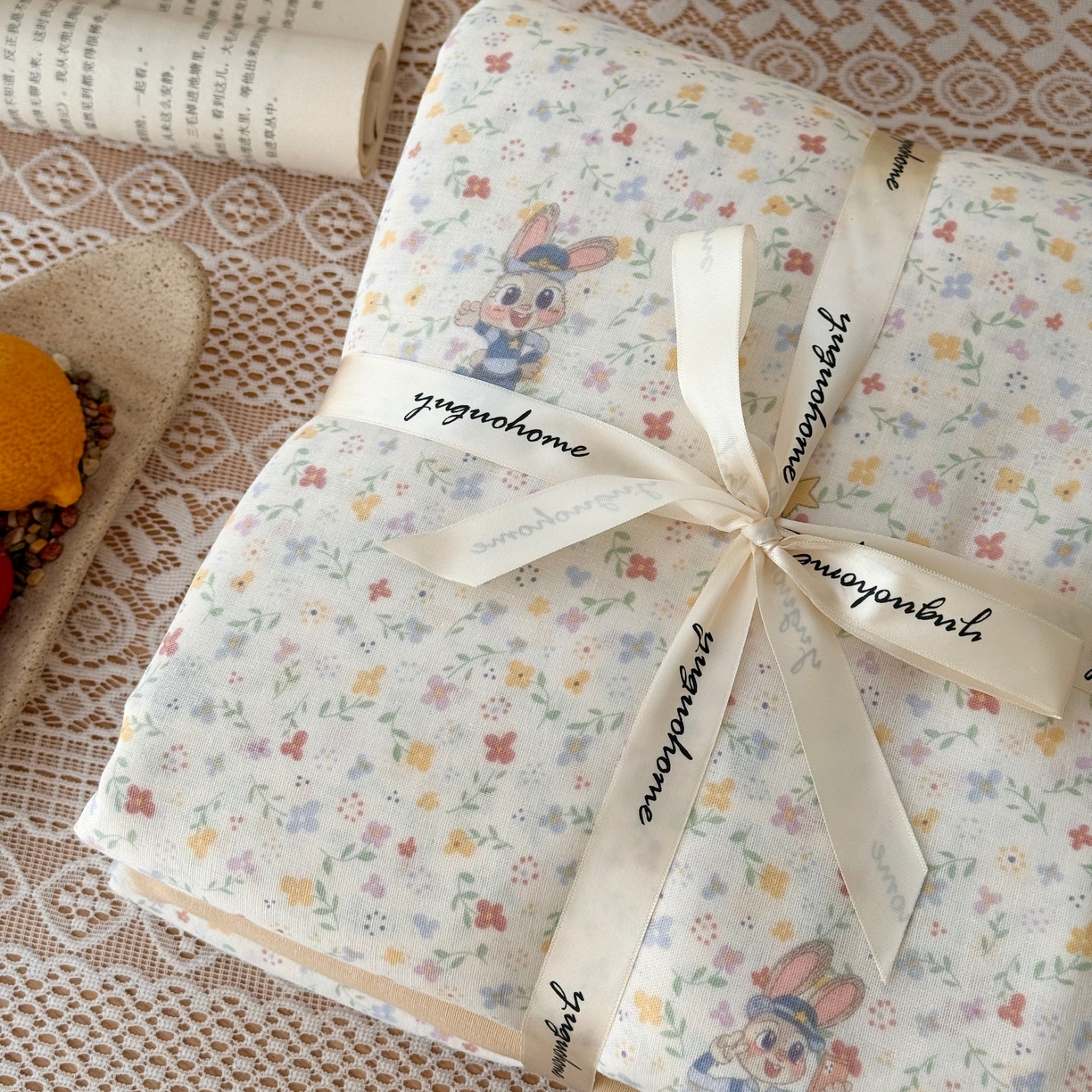 91家纺网 家纺一手货源 找家纺 于果 2026新款全棉纯棉双层纱四件套 长耳兔