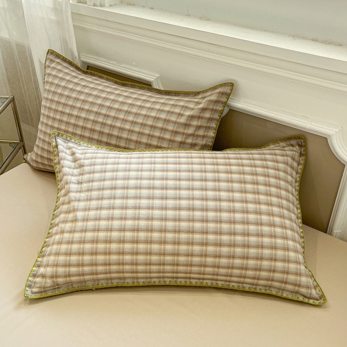 91家纺网 家纺一手货源 找家纺 （总）莱茵家居 2026新款A类全棉色织水洗棉格子贝壳边套件-愫格系列