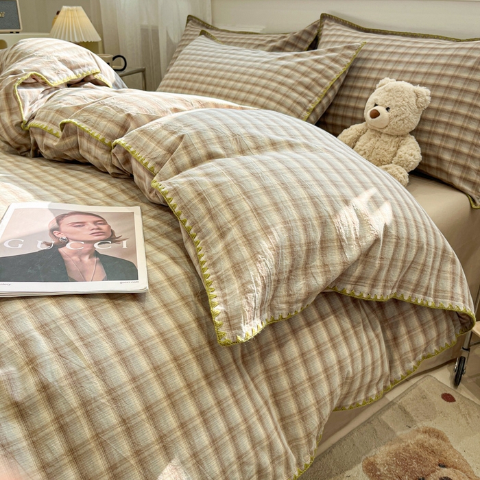 91家纺网 家纺一手货源 找家纺 （总）莱茵家居 2026新款A类全棉色织水洗棉格子贝壳边套件-愫格系列