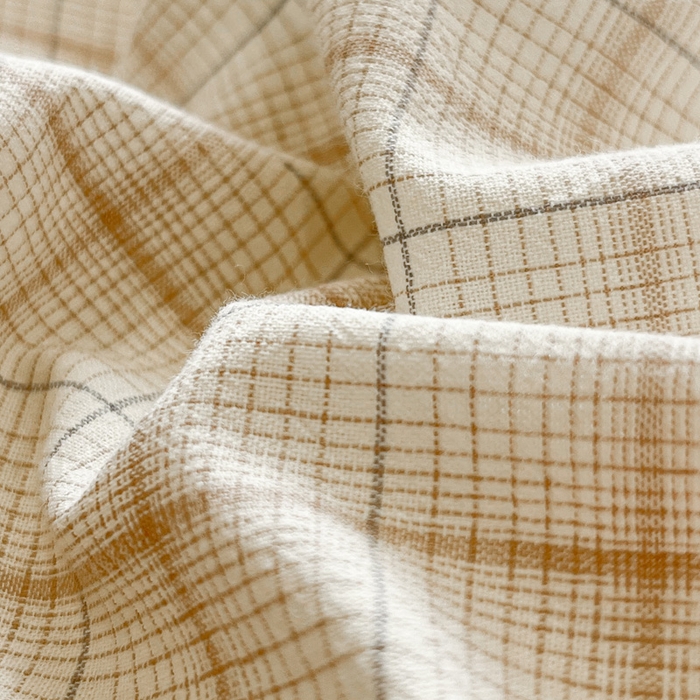 91家纺网 家纺一手货源 找家纺 莱茵家居 2026新款A类全棉色织水洗棉格子贝壳边套件-愫格系列 愫格-栗棕