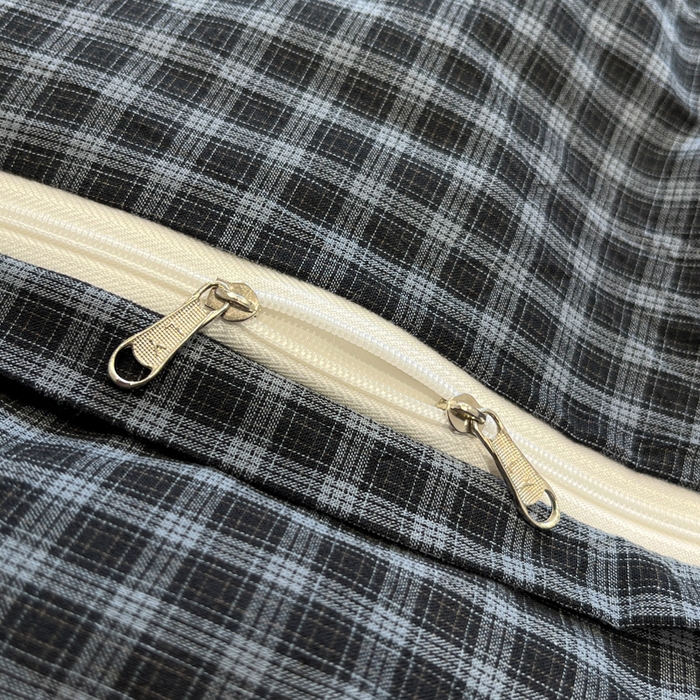 91家纺网 家纺一手货源 找家纺 莱茵家居 2026新款A类全棉色织水洗棉格子贝壳边套件-愫格系列 愫格-黑檀