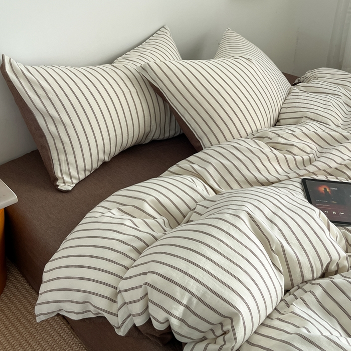 91家纺网 家纺一手货源 找家纺 莱茵家居 2026新款A类全棉色织日系芝麻锻纹套件-暮云系列 暮云-米白