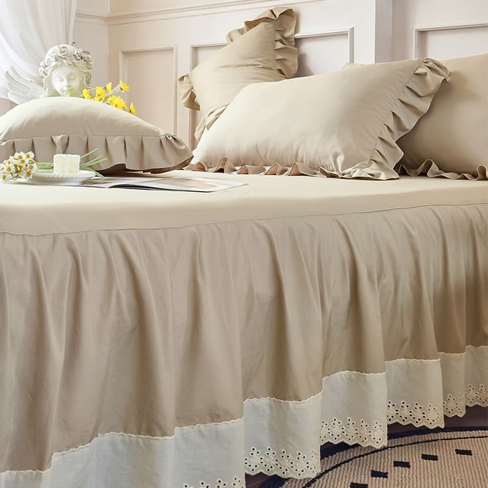 91家纺网 家纺一手货源 找家纺 乐朵家居 2026新款 25-3郁金香 天丝缎蕾丝床裙+可配空调 卡其