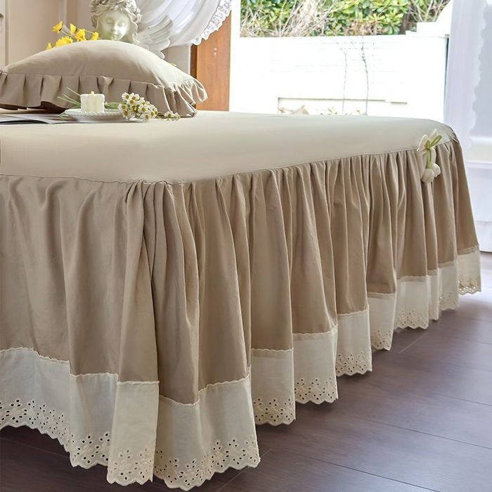 91家纺网 家纺一手货源 找家纺 乐朵家居 2026新款 25-3郁金香 天丝缎蕾丝床裙+可配空调 卡其