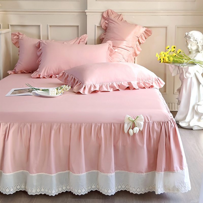 乐朵家居 2026新款 25-3郁金香 天丝缎蕾丝床裙+可配空调 豆沙粉