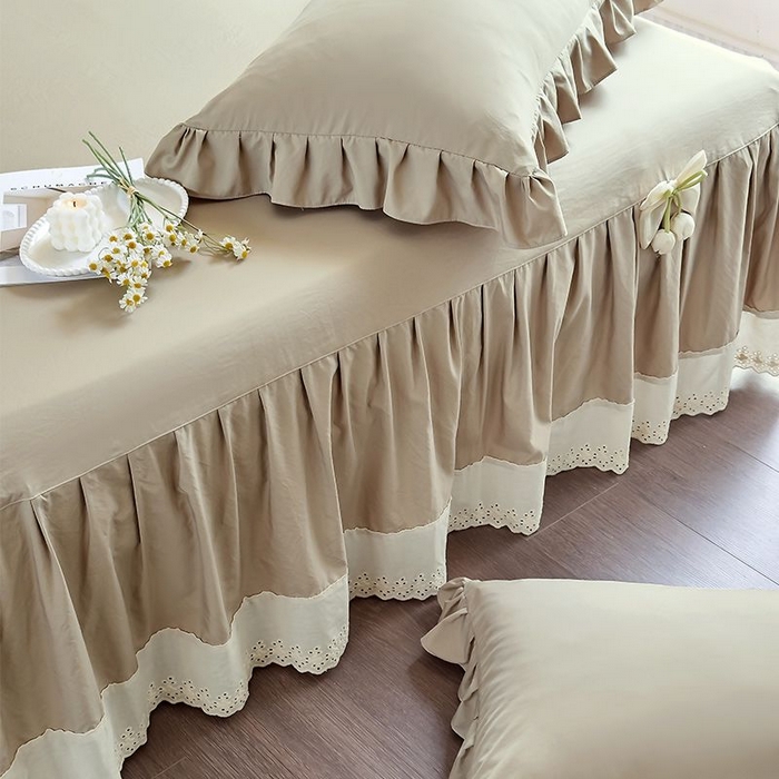 91家纺网 家纺一手货源 找家纺 乐朵家居 2026新款 25-3郁金香 天丝缎蕾丝床裙+可配空调 卡其