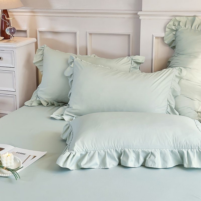 91家纺网 家纺一手货源 找家纺 乐朵家居 2026新款 25-3郁金香 天丝缎蕾丝床裙+可配空调绿