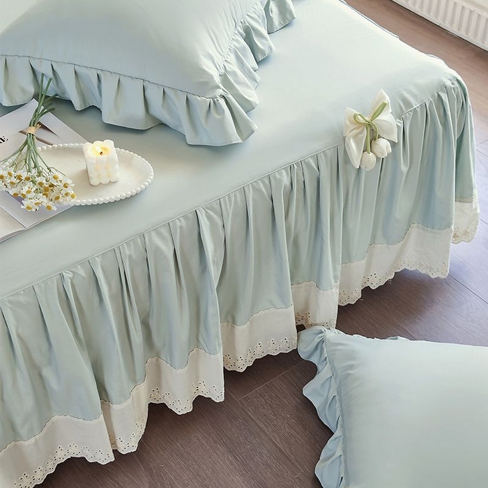 91家纺网 家纺一手货源 找家纺 乐朵家居 2026新款 25-3郁金香 天丝缎蕾丝床裙+可配空调绿