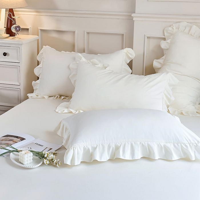 91家纺网 家纺一手货源 找家纺 乐朵家居 2026新款 25-3郁金香 天丝缎蕾丝床裙+可配空调 米白