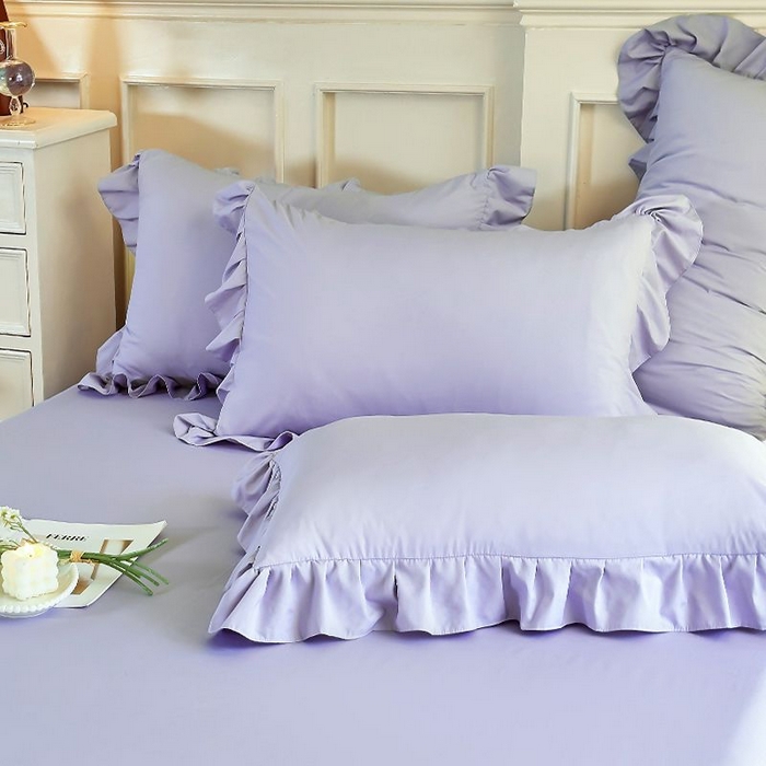 91家纺网 家纺一手货源 找家纺  乐朵家居 2026新款 25-3郁金香 天丝缎蕾丝床裙+可配空调 紫