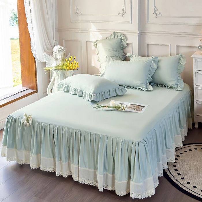 91家纺网 家纺一手货源 找家纺 乐朵家居 2026新款 25-3郁金香 天丝缎蕾丝床裙+可配空调绿