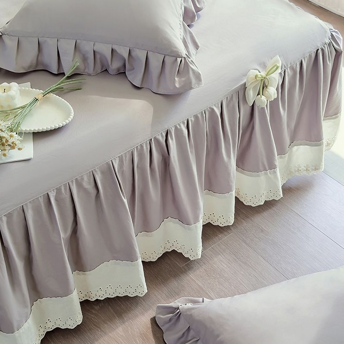 91家纺网 家纺一手货源 找家纺 乐朵家居 2026新款 25-3郁金香 天丝缎蕾丝床裙+可配空调 灰色