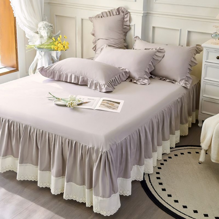 91家纺网 家纺一手货源 找家纺 乐朵家居 2026新款 25-3郁金香 天丝缎蕾丝床裙+可配空调 灰色