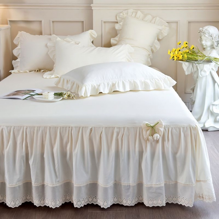 乐朵家居 2026新款 25-3郁金香 天丝缎蕾丝床裙+可配空调 米白