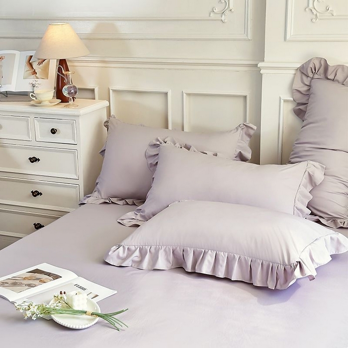 91家纺网 家纺一手货源 找家纺 乐朵家居 2026新款 25-3郁金香 天丝缎蕾丝床裙+可配空调 灰色