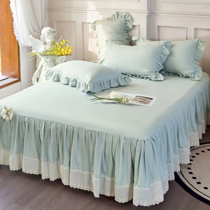 91家纺网 家纺一手货源 找家纺 乐朵家居 2026新款 25-3郁金香 天丝缎蕾丝床裙+可配空调绿