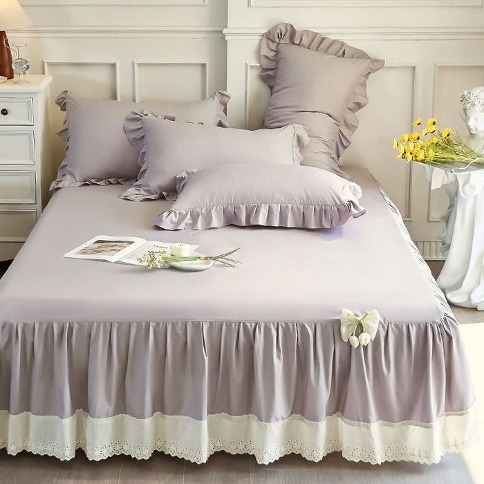 乐朵家居 2026新款 25-3郁金香 天丝缎蕾丝床裙+可配空调 灰色