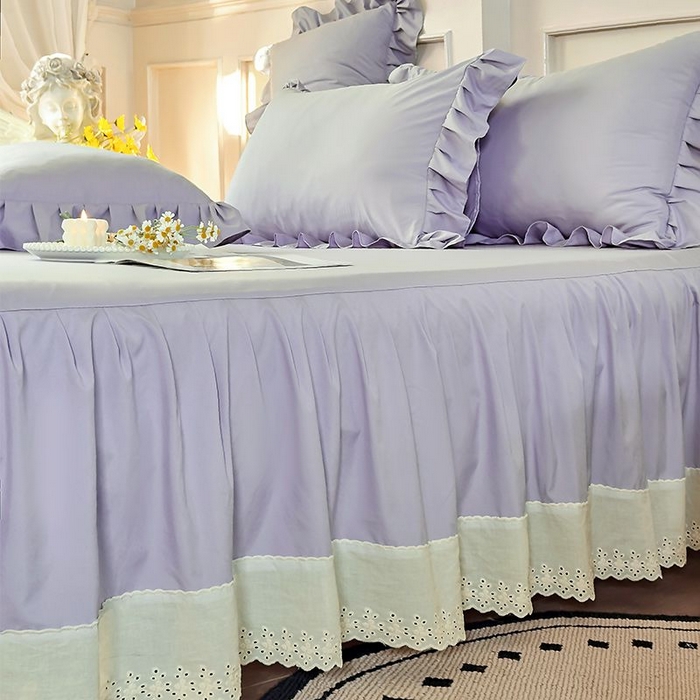 91家纺网 家纺一手货源 找家纺  乐朵家居 2026新款 25-3郁金香 天丝缎蕾丝床裙+可配空调 紫