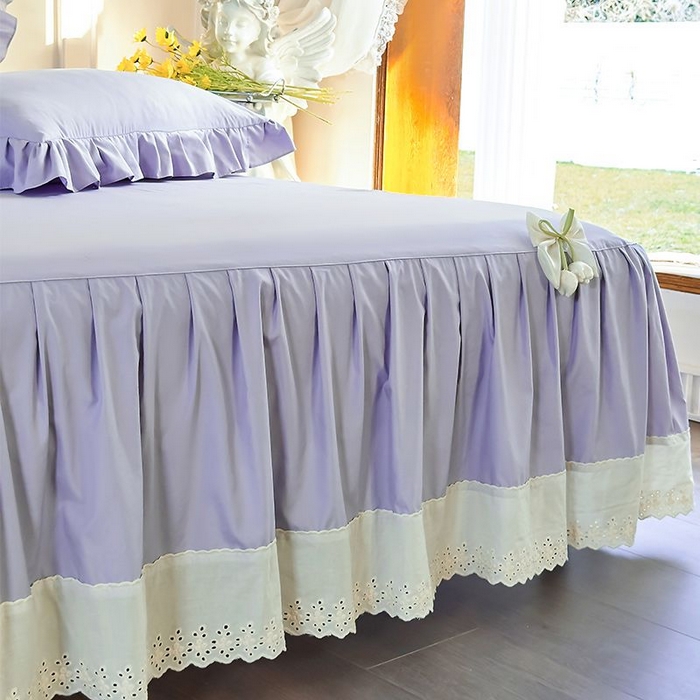 91家纺网 家纺一手货源 找家纺  乐朵家居 2026新款 25-3郁金香 天丝缎蕾丝床裙+可配空调 紫