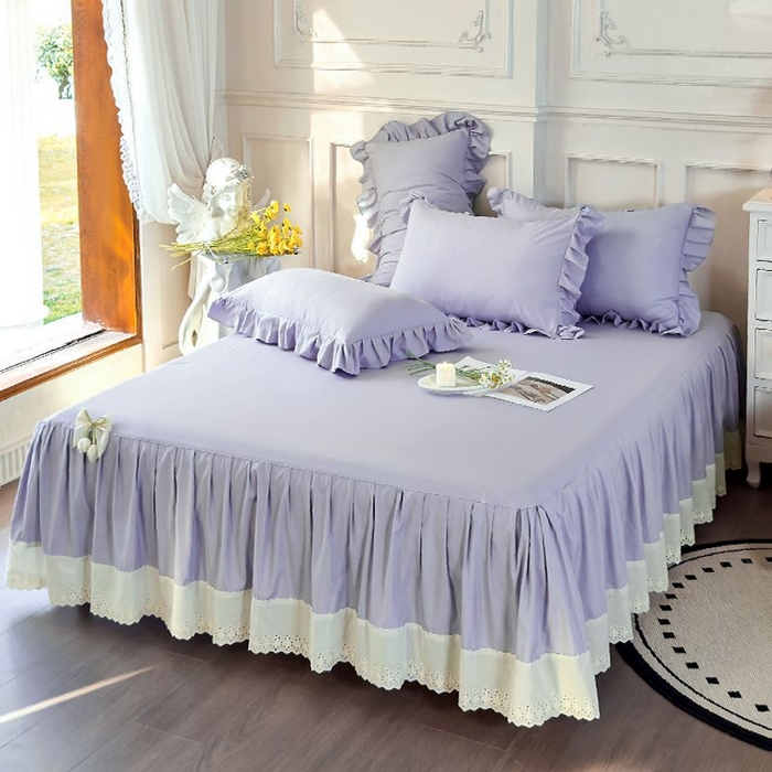 91家纺网 家纺一手货源 找家纺  乐朵家居 2026新款 25-3郁金香 天丝缎蕾丝床裙+可配空调 紫