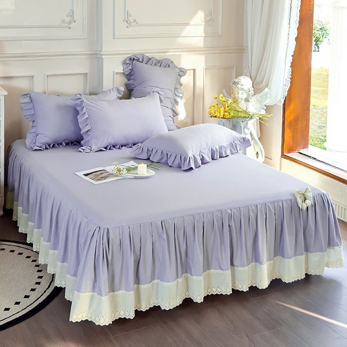 91家纺网 家纺一手货源 找家纺  乐朵家居 2026新款 25-3郁金香 天丝缎蕾丝床裙+可配空调 紫