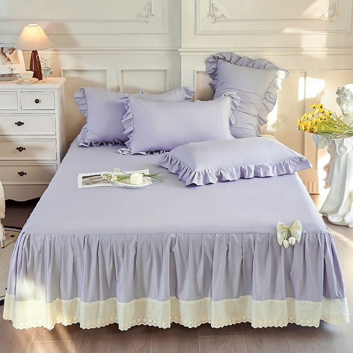 91家纺网 家纺一手货源 找家纺  乐朵家居 2026新款 25-3郁金香 天丝缎蕾丝床裙+可配空调 紫