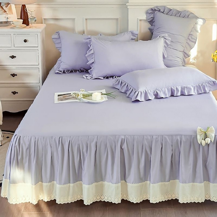 91家纺网 家纺一手货源 找家纺  乐朵家居 2026新款 25-3郁金香 天丝缎蕾丝床裙+可配空调 紫