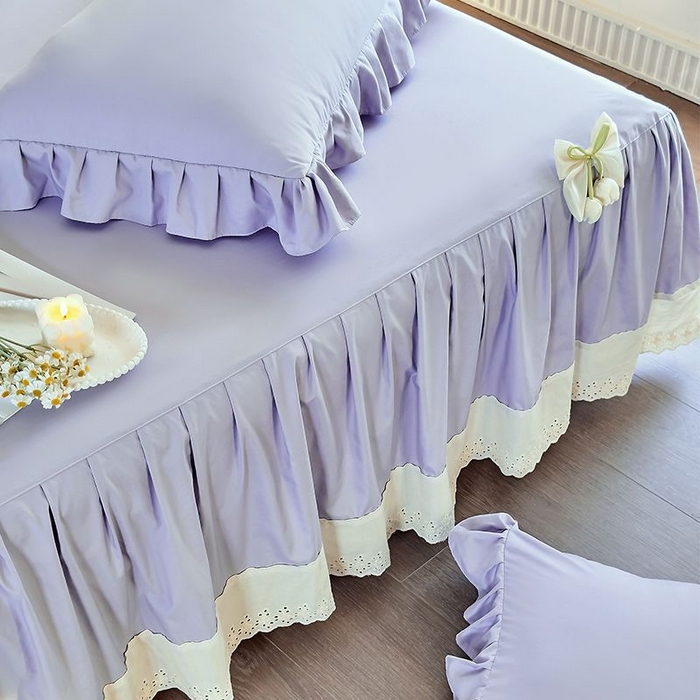 91家纺网 家纺一手货源 找家纺  乐朵家居 2026新款 25-3郁金香 天丝缎蕾丝床裙+可配空调 紫